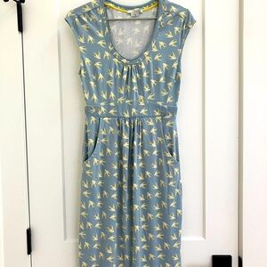 Boden Blue Dress with Yellow Bird Pattern